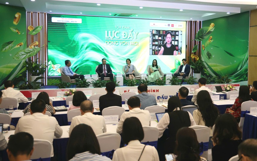 Bà Đặng Nguyệt Minh, Giám đốc khối Nghiên cứu, Dragon Capital trình bày tham luận tại Toạ đàm bằng hình thức trực tuyến từ đầu cầu TP Hồ Chí Minh (Ảnh: Dũng Minh)